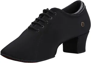 Women's Ballroom Dance Shoes Lace-up Closed Toe Suede Sole Professional Modern Salsa Latin Teaching Practice Performance Dance Shoes,Black,8.5