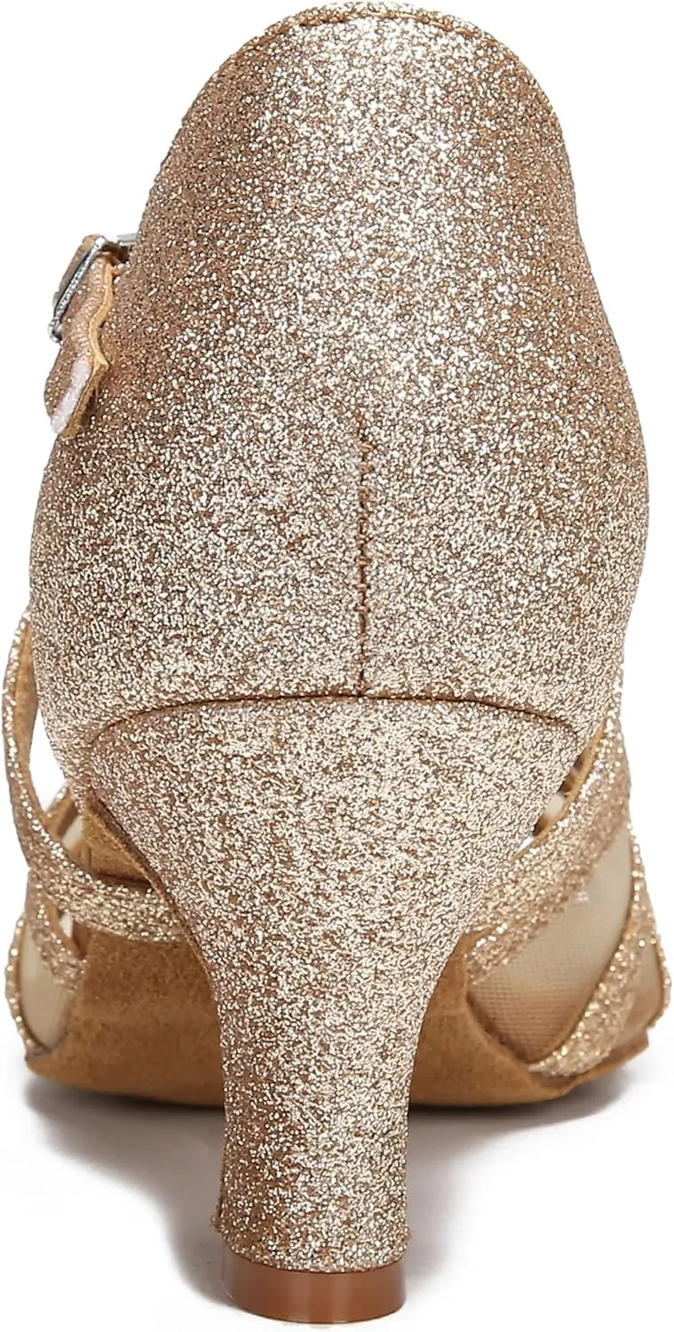 Women's Ballroom Dance Shoes Latin Salsa Dancing Shoes Cross Strap 2.5inch Heel 3inch Heel ZB04