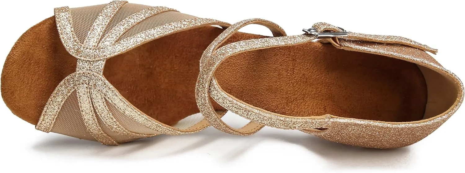 Women's Ballroom Dance Shoes Latin Salsa Dancing Shoes Cross Strap 2.5inch Heel 3inch Heel ZB04