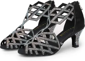 Women's Ballroom Rhinestone Dance Shoes, Latin Salsa Bachata Practice Performance Dancer Shoes