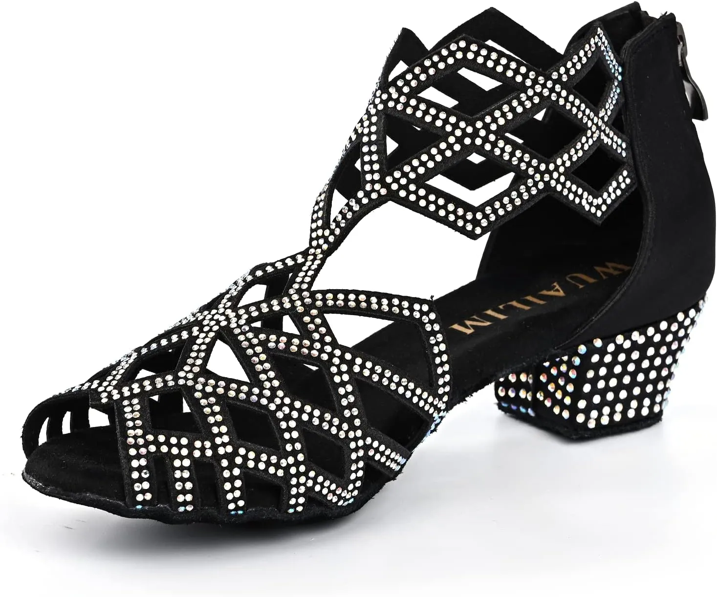 Women's Ballroom Rhinestone Dance Shoes, Latin Salsa Bachata Practice Performance Dancer Shoes