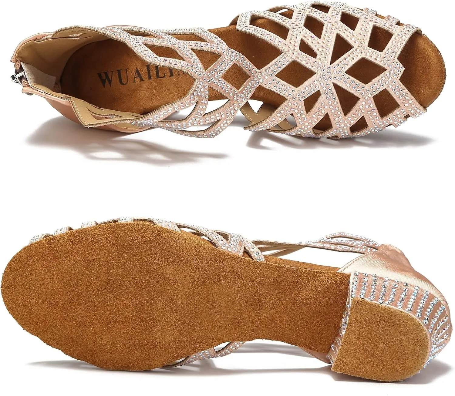 Women's Ballroom Rhinestone Dance Shoes, Latin Salsa Bachata Practice Performance Dancer Shoes