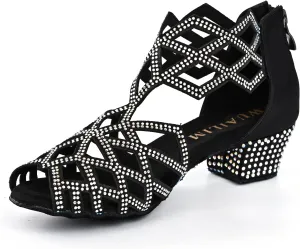 Women's Ballroom Rhinestone Dance Shoes, Latin Salsa Bachata Practice Performance Dancer Shoes