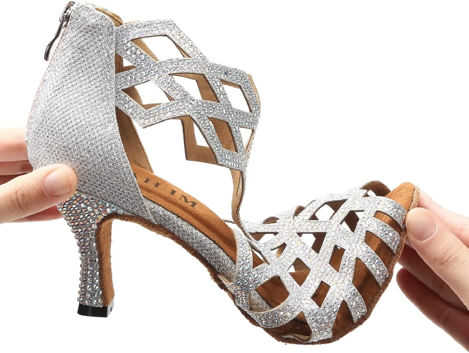 Women's Ballroom Rhinestone Dance Shoes, Latin Salsa Bachata Practice Performance Dancer Shoes