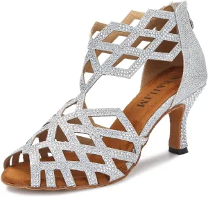 Women's Ballroom Rhinestone Dance Shoes, Latin Salsa Bachata Practice Performance Dancer Shoes