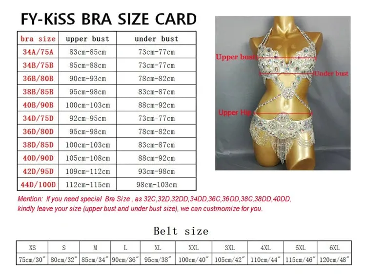 Women's Belly Dance Costume Set: 2pc Bar Belt, 11 Colors, Beaded, Bellydancing Outfit