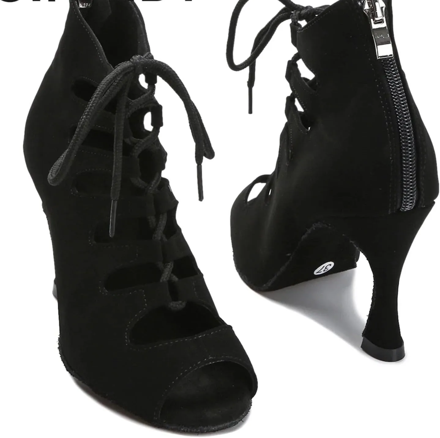 Women's Black Latin Dance Shoes - Tango Salsa Rumba Ballroom Satin Pole Dance High Heels, 10CM/3.9Inch Heel Height