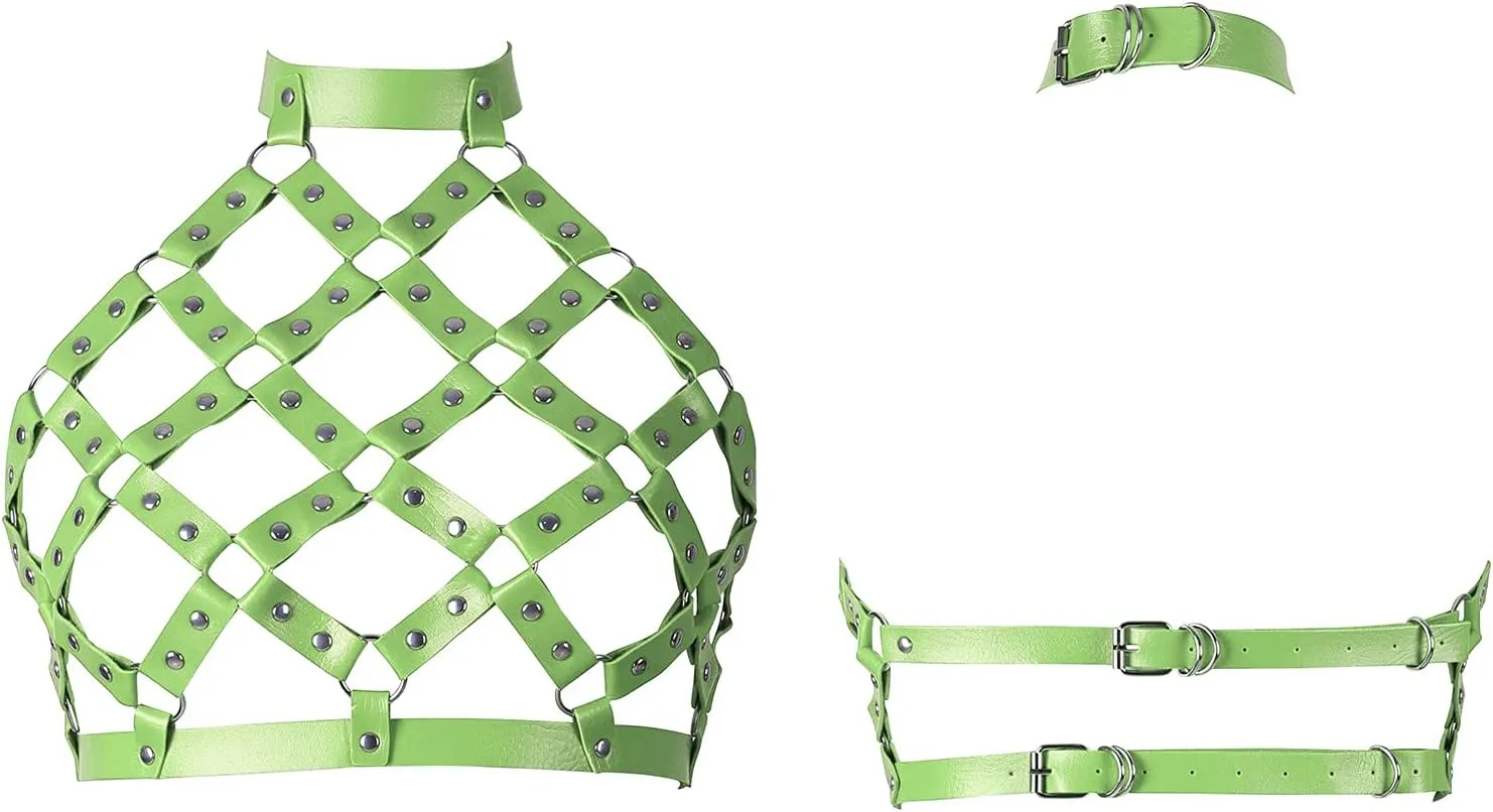 Women's Body Harness Leather Bra Punk Tight Cage Top Adjustable Bra Festival Carnival Gothic Halloween Strap Dance Costume