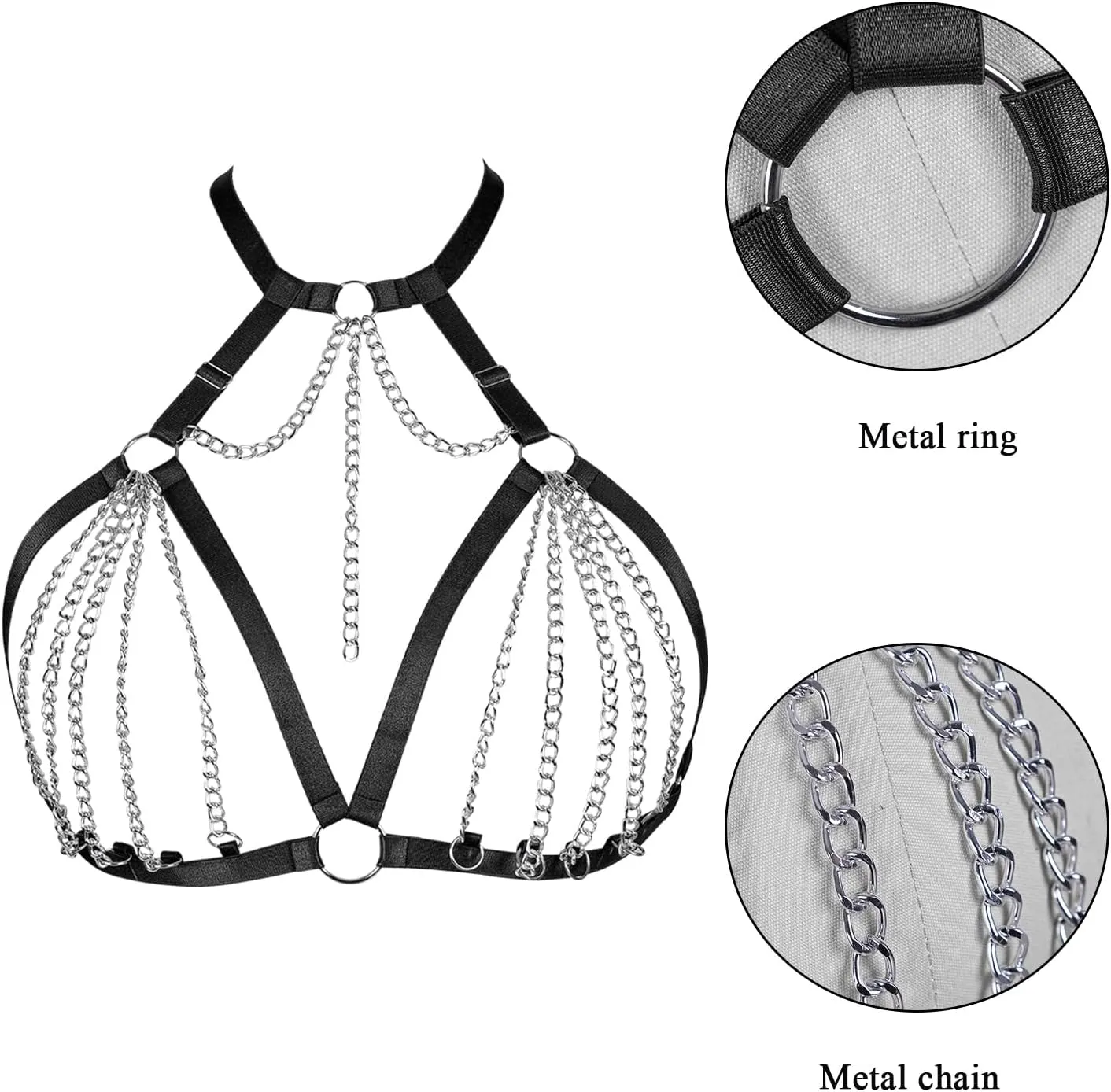 Women's Breast Body Harness Bra Plus Size Waist Cage Metal Chain Bra Gothic Christmas Carnival Halloween Dance Costume