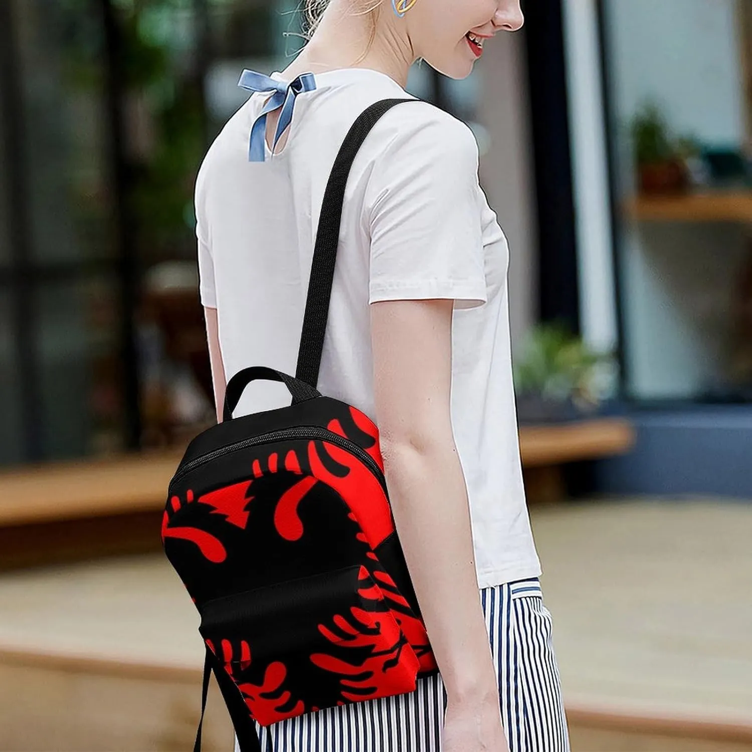 Womens Casual Bookbags Lightweight Backpack Travel Daypack Albania Flag Handbag Purse