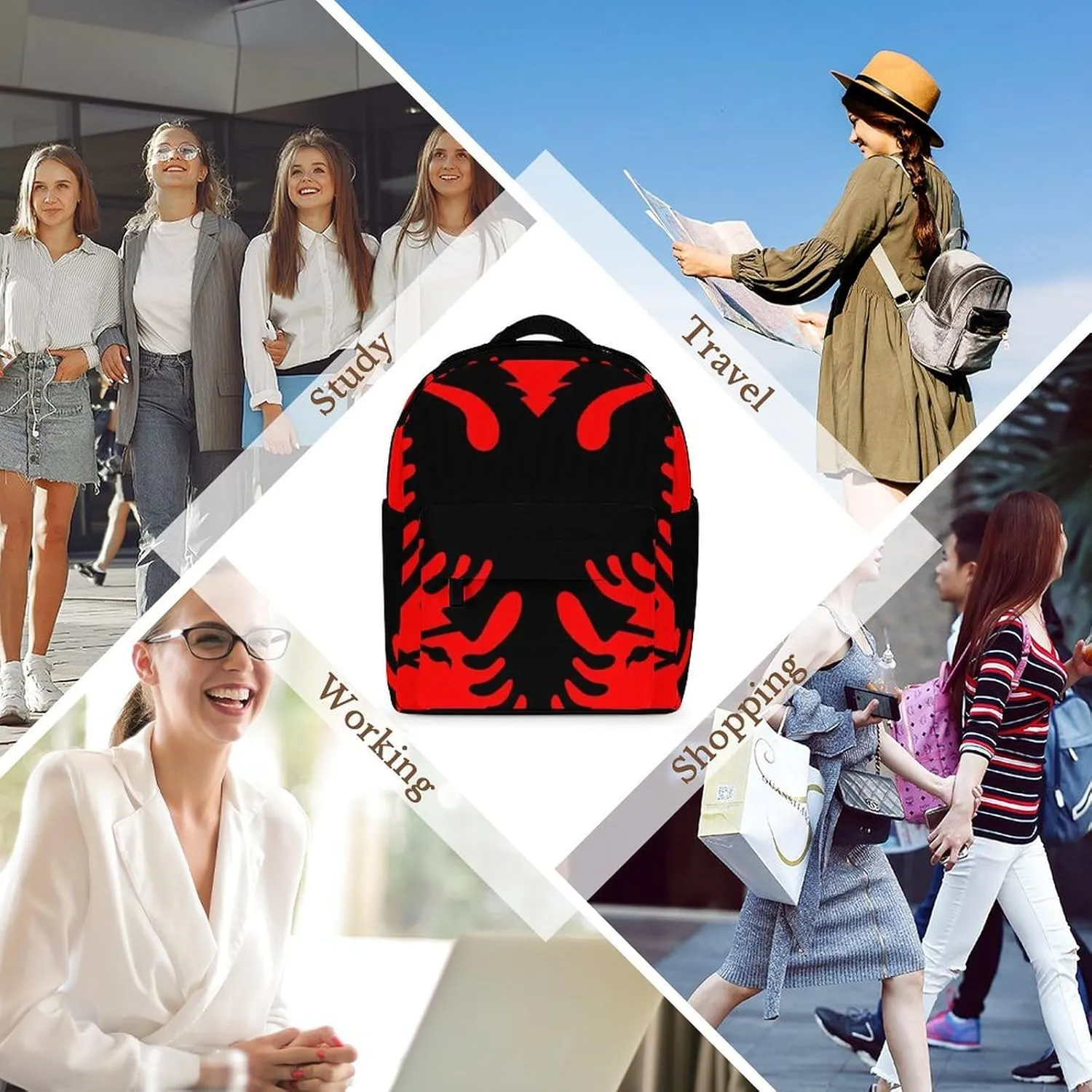 Womens Casual Bookbags Lightweight Backpack Travel Daypack Albania Flag Handbag Purse