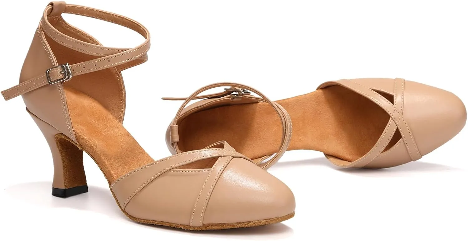 Women's Closed Toe Dance Shoes Ankle Strap Ballroom Latin Salsa Dancing Shoes