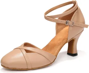 Women's Closed Toe Dance Shoes Ankle Strap Ballroom Latin Salsa Dancing Shoes
