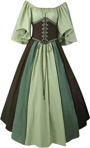 Womens Gothic Dress Vintage Off Shoulder Ruffle Sleeve Tie Up Corset Dress Renaissance Plus Size Victorian Dress