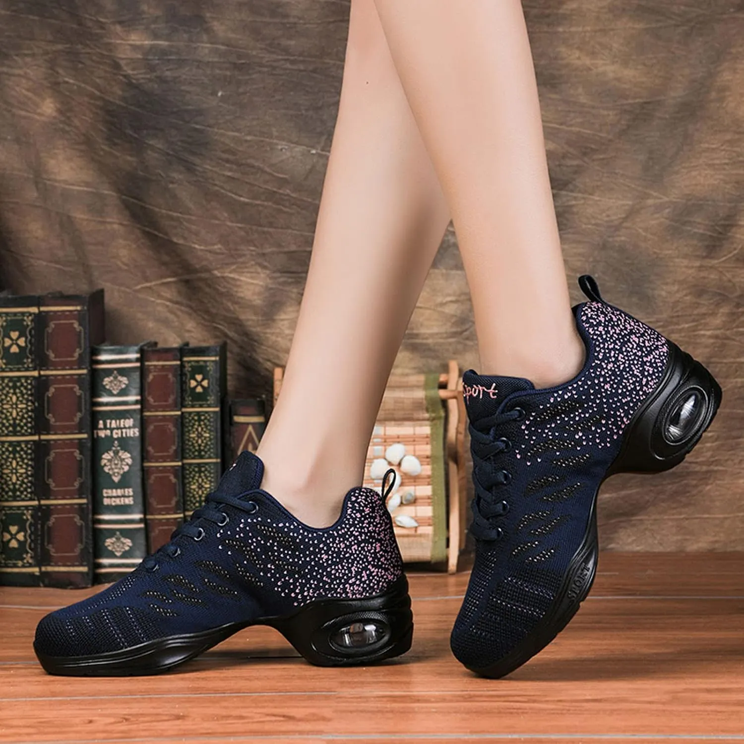 Women's Jazz Shoes Lace-up Sneakers - Breathable Air Cushion Lady Split Sole Athletic Walking Dance Shoes Platform