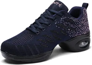 Women's Jazz Shoes Lace-up Sneakers - Breathable Air Cushion Lady Split Sole Athletic Walking Dance Shoes Platform