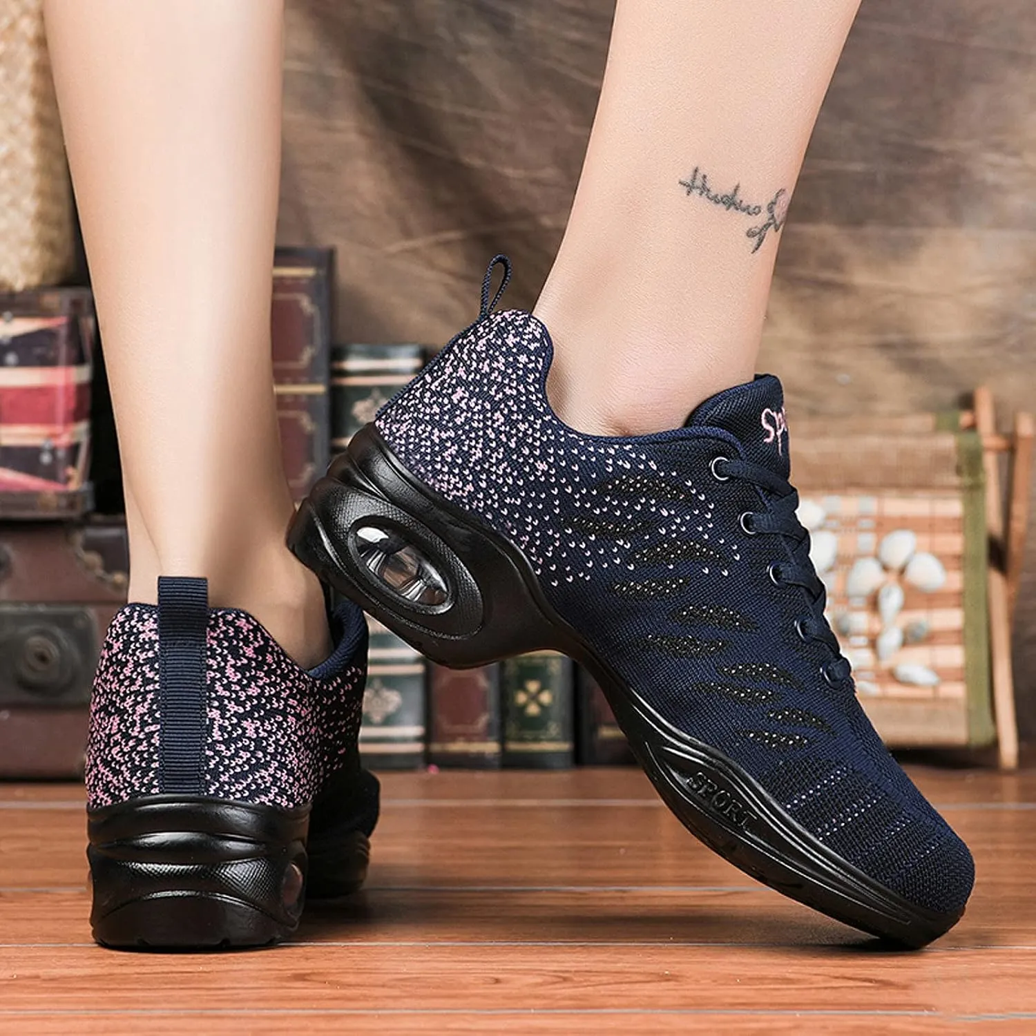 Women's Jazz Shoes Lace-up Sneakers - Breathable Air Cushion Lady Split Sole Athletic Walking Dance Shoes Platform
