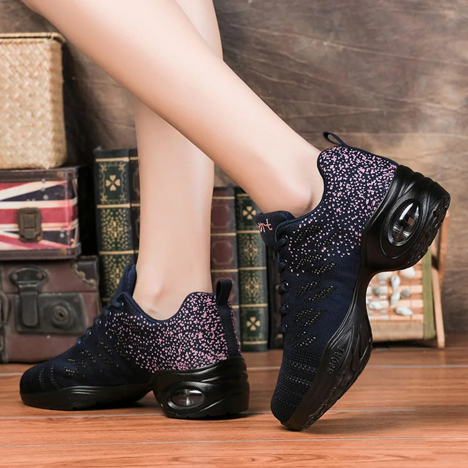 Women's Jazz Shoes Lace-up Sneakers - Breathable Air Cushion Lady Split Sole Athletic Walking Dance Shoes Platform