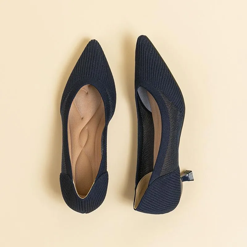 Women's Kitten Heel Pumps Pointed Toe Slip On Knitted Mesh Shoes for Casual Work Office Business Wedding Formal Dress Shoes,Model XTZ1507YS