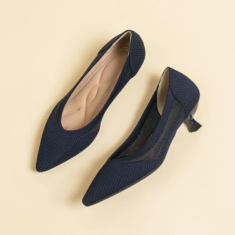Women's Kitten Heel Pumps Pointed Toe Slip On Knitted Mesh Shoes for Casual Work Office Business Wedding Formal Dress Shoes,Model XTZ1507YS