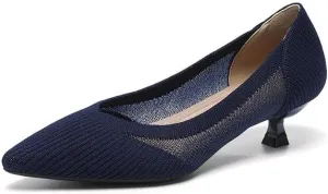 Women's Kitten Heel Pumps Pointed Toe Slip On Knitted Mesh Shoes for Casual Work Office Business Wedding Formal Dress Shoes,Model XTZ1507YS