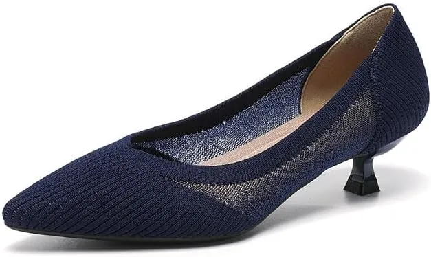 Women's Kitten Heel Pumps Pointed Toe Slip On Knitted Mesh Shoes for Casual Work Office Business Wedding Formal Dress Shoes,Model XTZ1507YS
