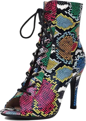 Women's Latin Dance Boots Peep Toe lace-up Ballroom Latin Salsa Ankle Dance Boots