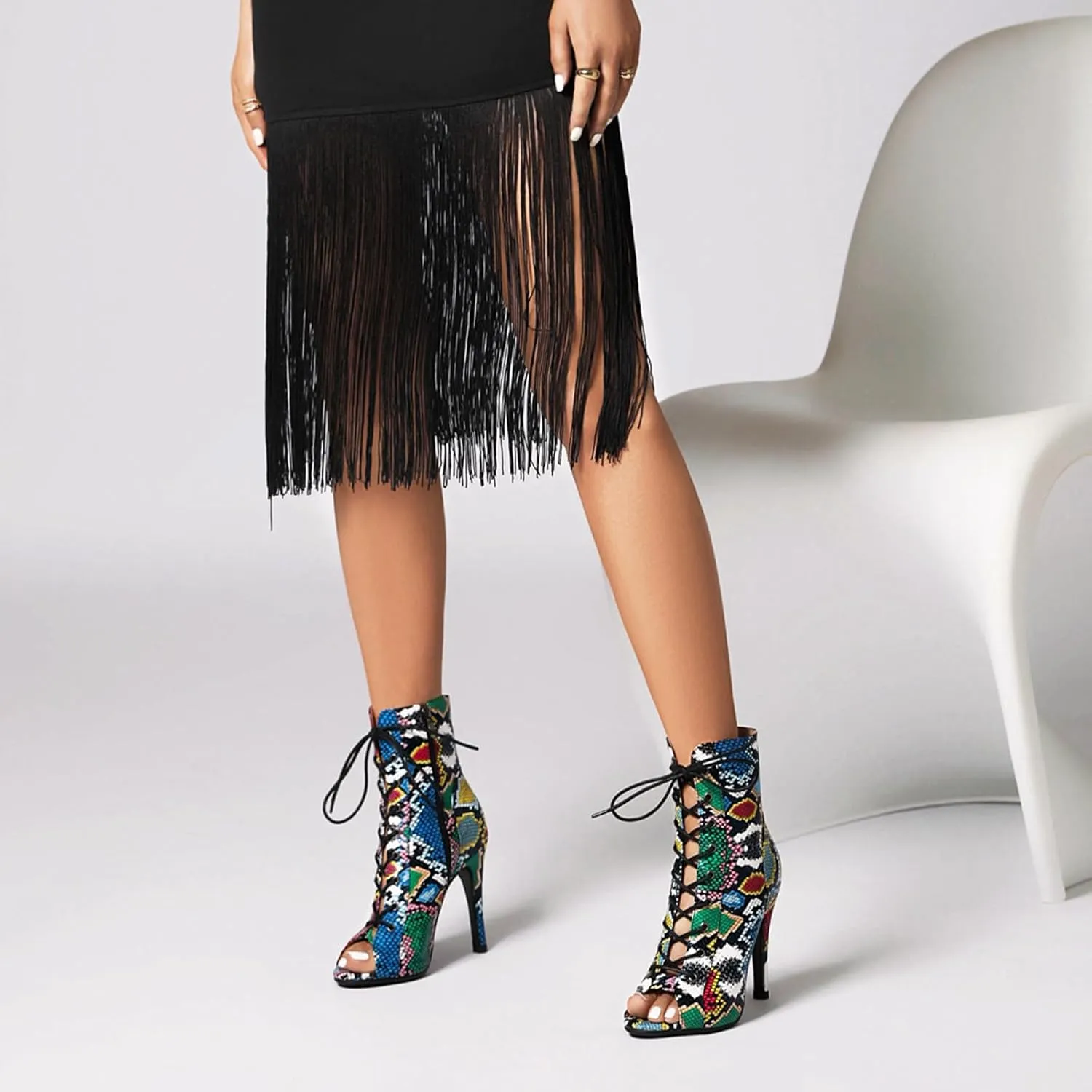 Women's Latin Dance Boots Peep Toe lace-up Ballroom Latin Salsa Ankle Dance Boots