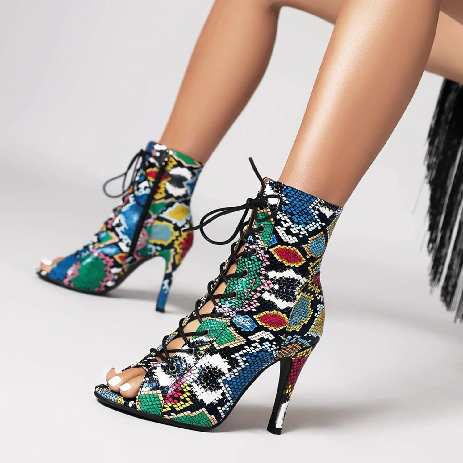 Women's Latin Dance Boots Peep Toe lace-up Ballroom Latin Salsa Ankle Dance Boots