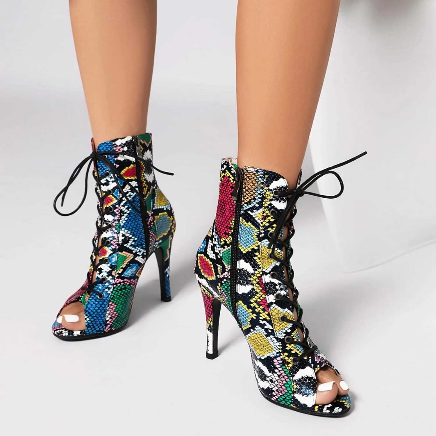 Women's Latin Dance Boots Peep Toe lace-up Ballroom Latin Salsa Ankle Dance Boots