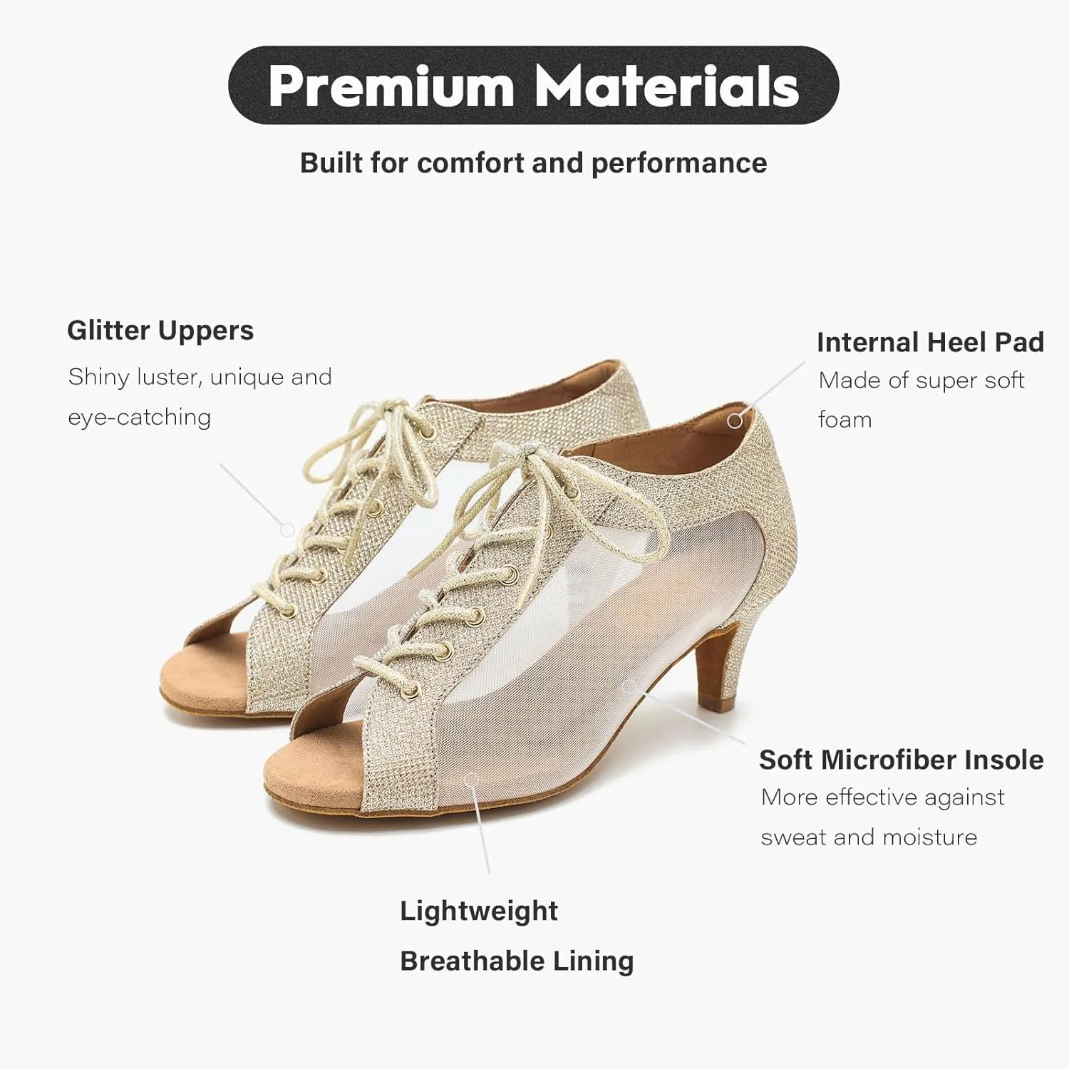 Women's Latin Dance Shoes 2.3" Glitter Ballroom Shoes Professional Dance Shoes Lace-up Dancing Heels for Salsa Tango Flamenco Latin Jazz