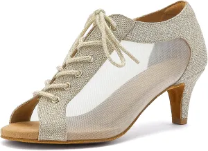 Women's Latin Dance Shoes 2.3" Glitter Ballroom Shoes Professional Dance Shoes Lace-up Dancing Heels for Salsa Tango Flamenco Latin Jazz