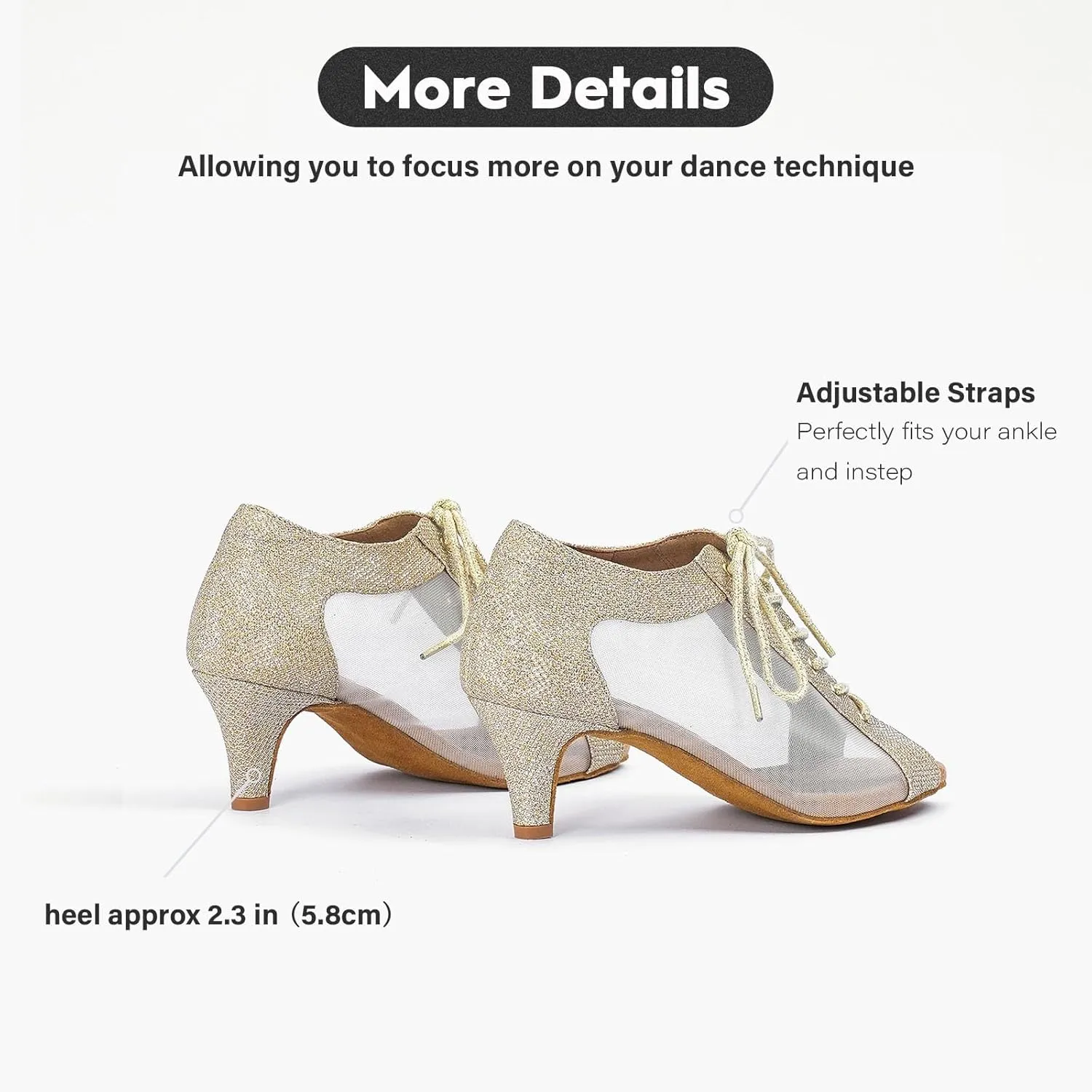 Women's Latin Dance Shoes 2.3" Glitter Ballroom Shoes Professional Dance Shoes Lace-up Dancing Heels for Salsa Tango Flamenco Latin Jazz