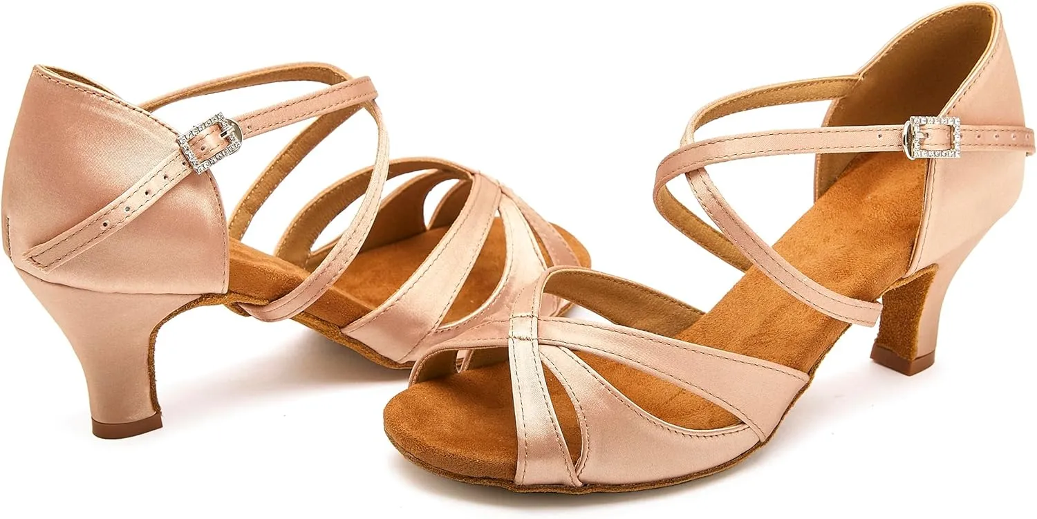 Women's Latin Dance Shoes Female's Ballroom Salsa Dance Shoes 2.5 3 Inch Heel