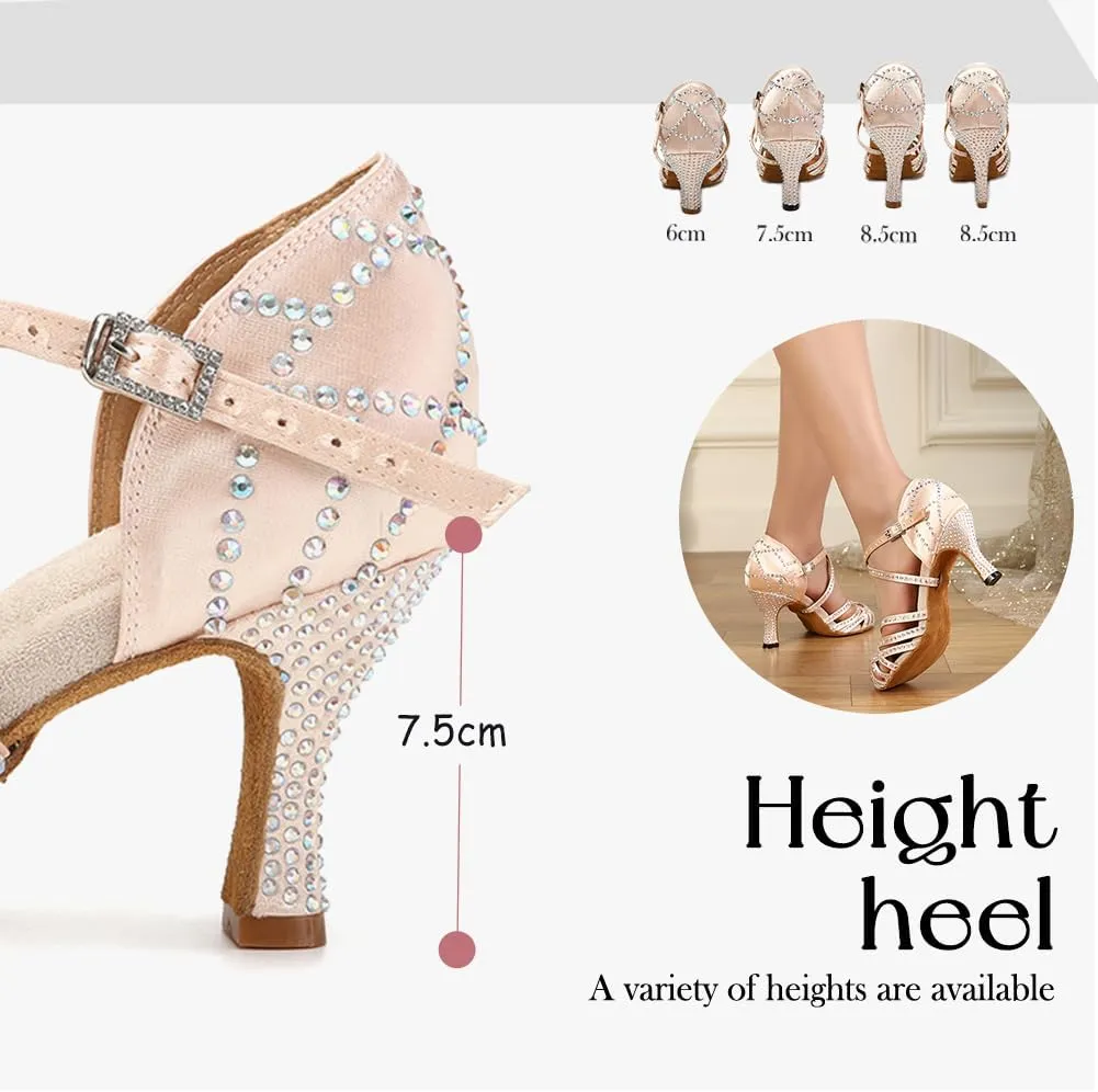Women's Latin Dance Shoes Rhinestones Professional Ballroom Salsa Dance Shoes Suede Sole
