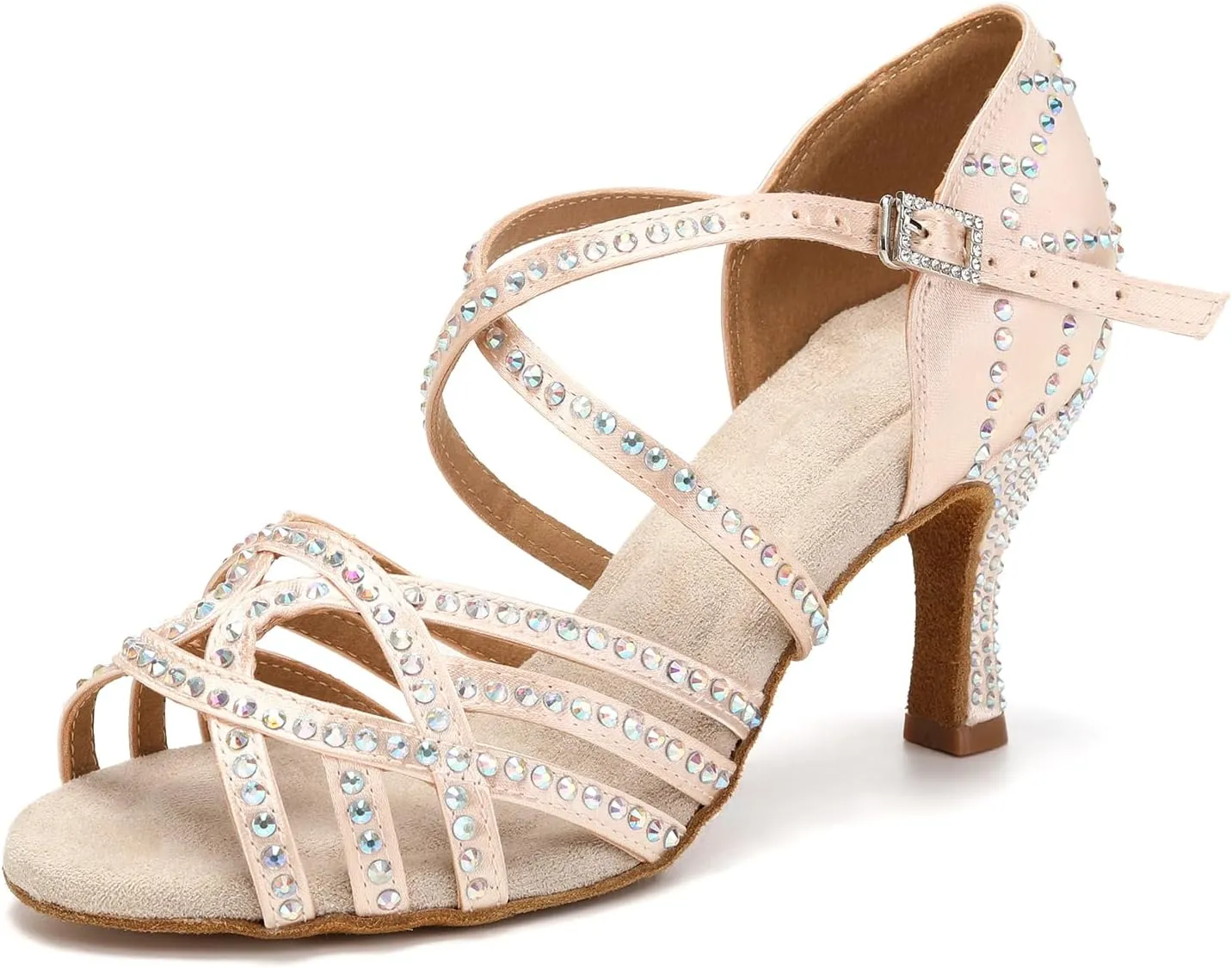 Women's Latin Dance Shoes Rhinestones Professional Ballroom Salsa Dance Shoes Suede Sole