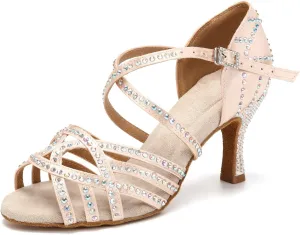 Women's Latin Dance Shoes Rhinestones Professional Ballroom Salsa Dance Shoes Suede Sole