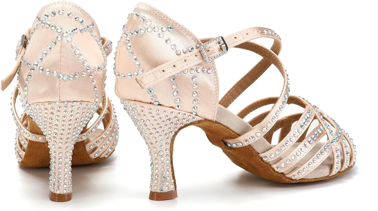 Women's Latin Dance Shoes Rhinestones Professional Ballroom Salsa Dance Shoes Suede Sole
