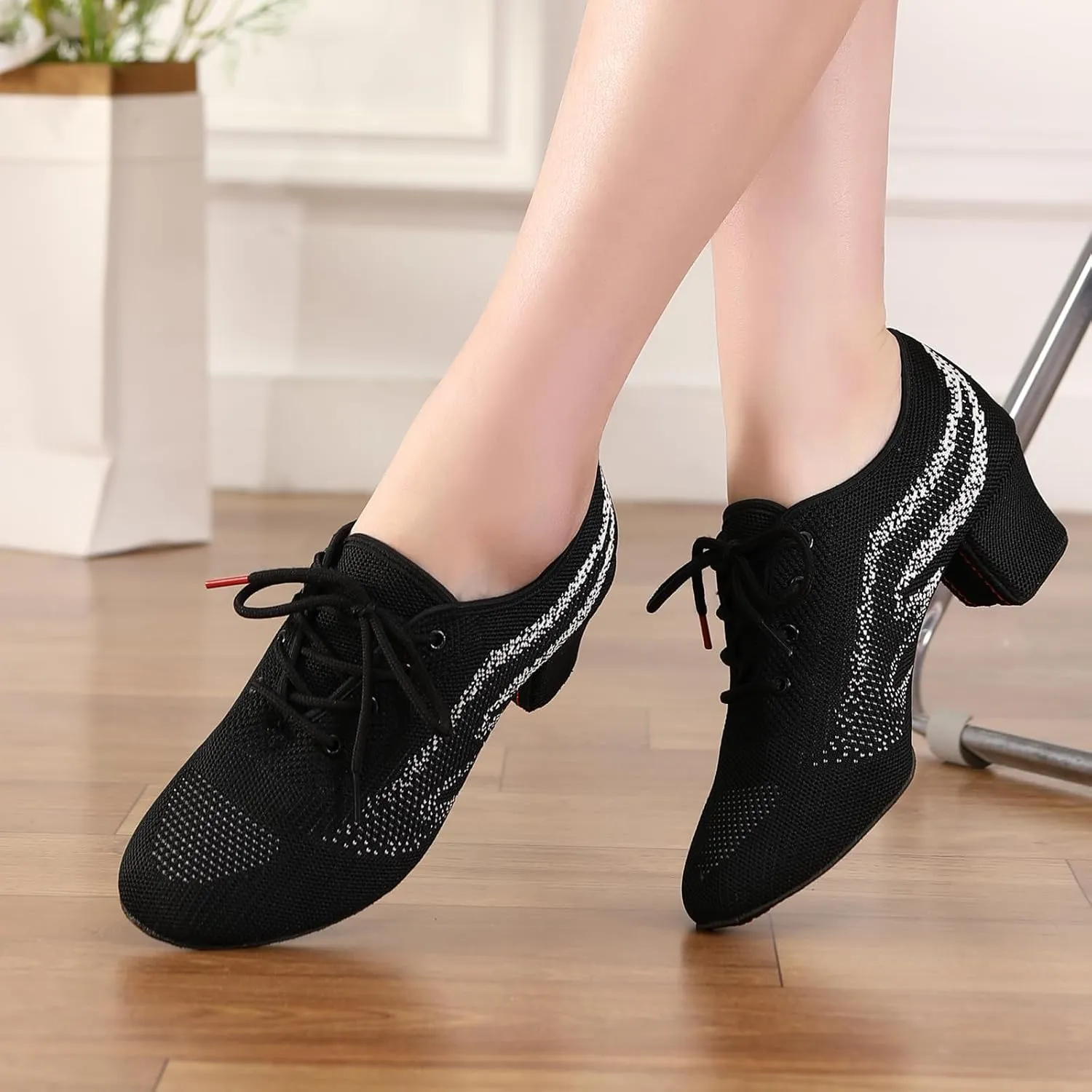 Womens Latin Dance Sneakers Lace-up Social Rhythm Dance Shoes,Model HD01