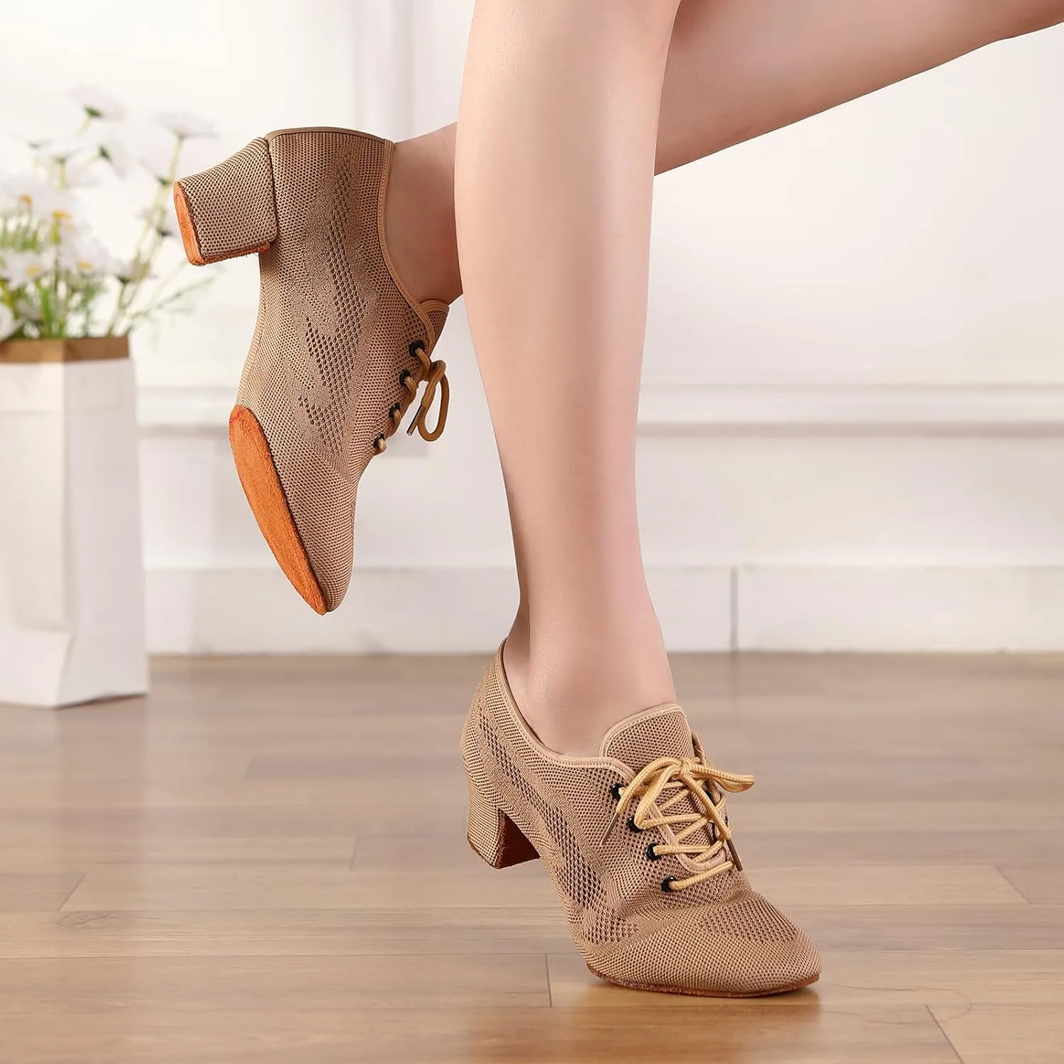 Womens Latin Dance Sneakers Lace-up Social Rhythm Dance Shoes,Model HD01