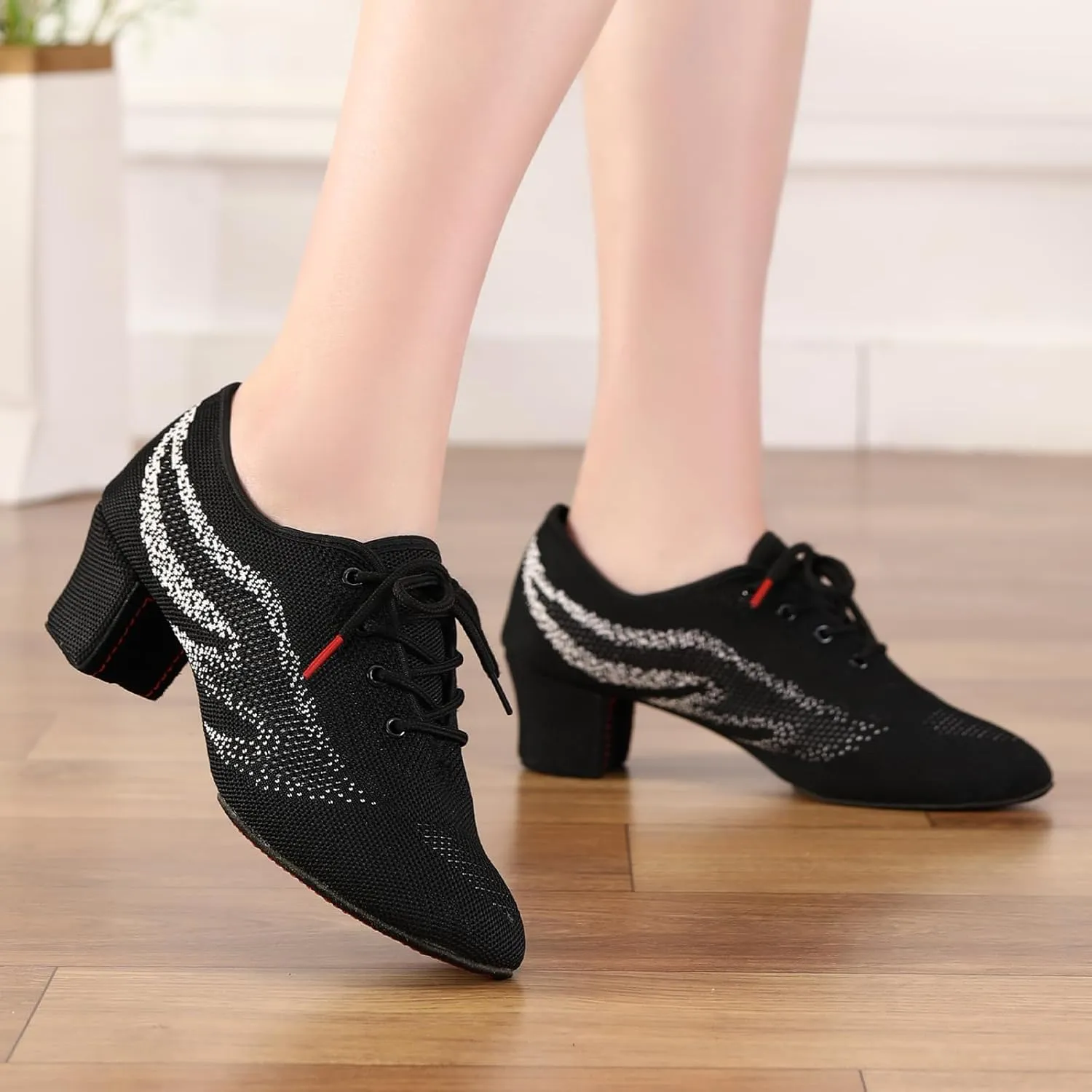 Womens Latin Dance Sneakers Lace-up Social Rhythm Dance Shoes,Model HD01