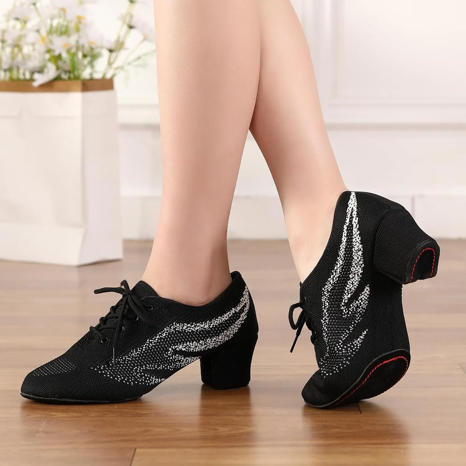 Womens Latin Dance Sneakers Lace-up Social Rhythm Dance Shoes,Model HD01