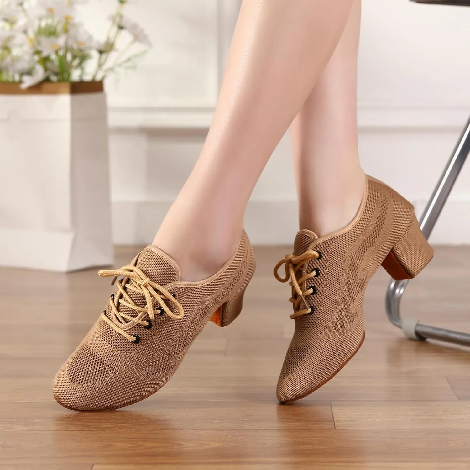 Womens Latin Dance Sneakers Lace-up Social Rhythm Dance Shoes,Model HD01