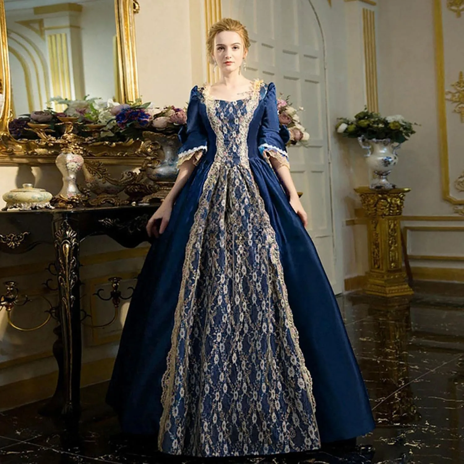 Womens Square Neck Lolita Dress Sweet Swing Princess Dress Lace Ruffle Maxi Dress Court Cosplay Victorian Ball Gowns