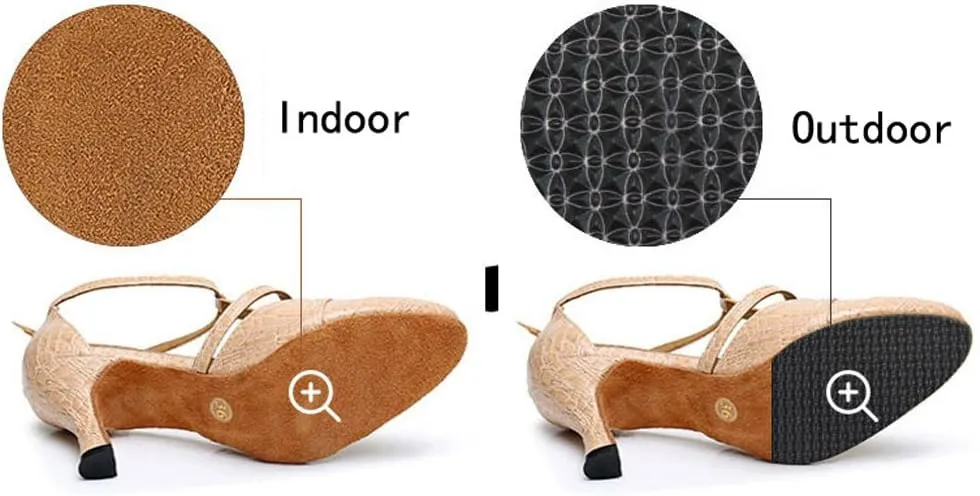 Womens T Bar Dance Shoes Latin Tango Ballroom Practice Shoes Salsa Cha-cha Peep Toe Custom Heel Ankle Strap