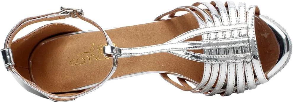 Womens T Bar Dance Shoes Latin Tango Ballroom Practice Shoes Salsa Cha-cha Peep Toe Custom Heel Ankle Strap