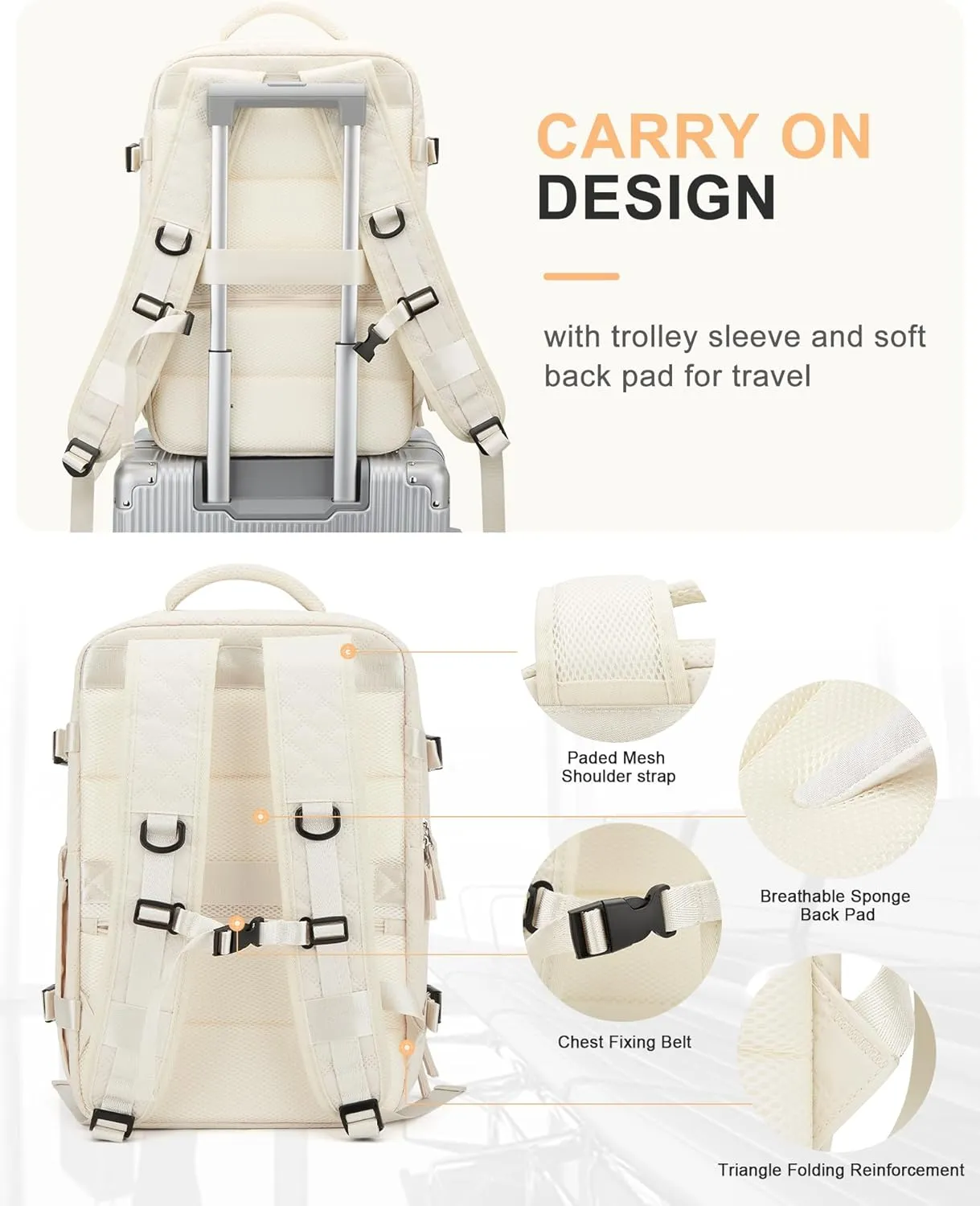 WONHOX Large Travel Backpack Carry on Flight Approved Laptop Work Business Backpack for Women Men Mochila de Viaje
