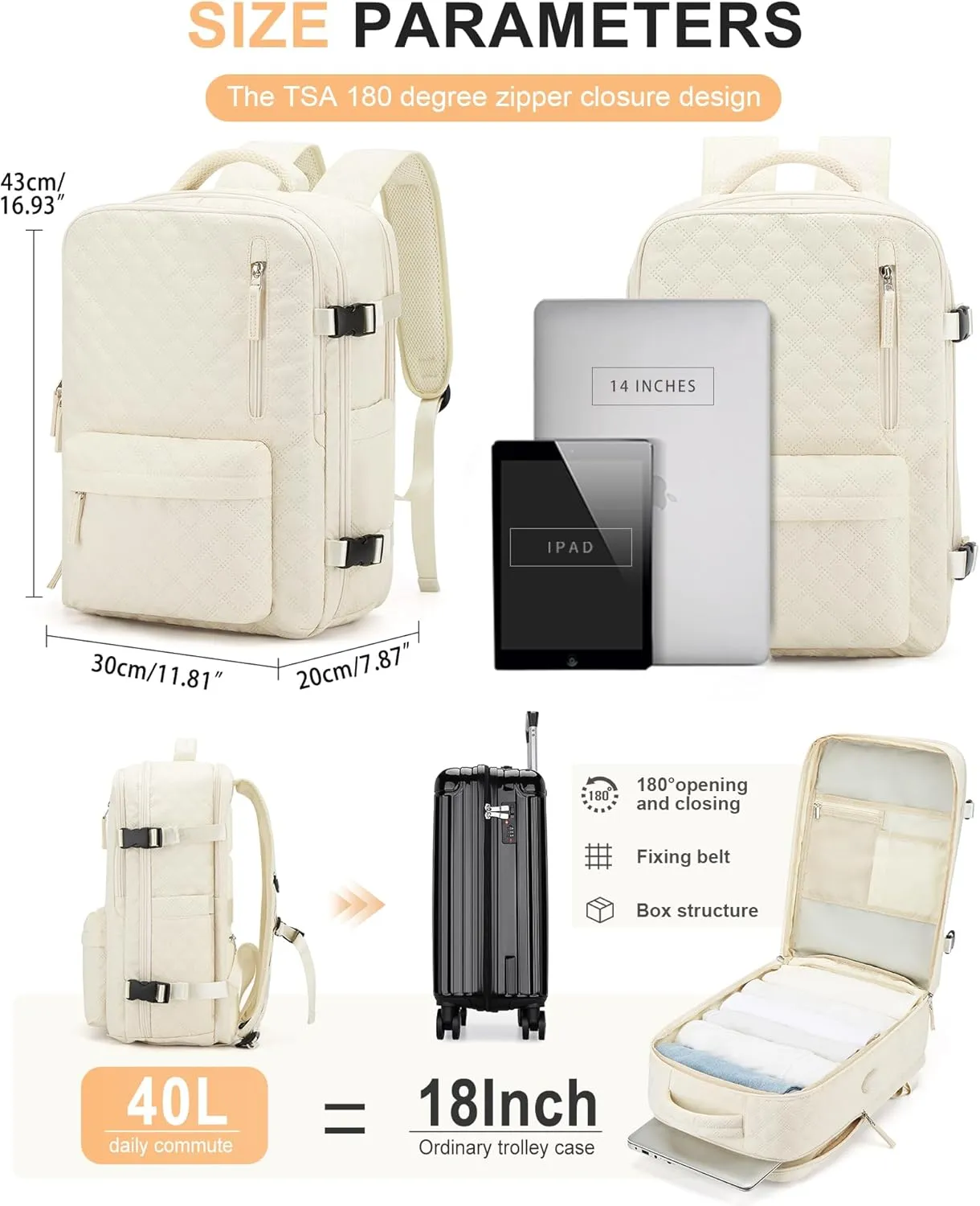 WONHOX Large Travel Backpack Carry on Flight Approved Laptop Work Business Backpack for Women Men Mochila de Viaje