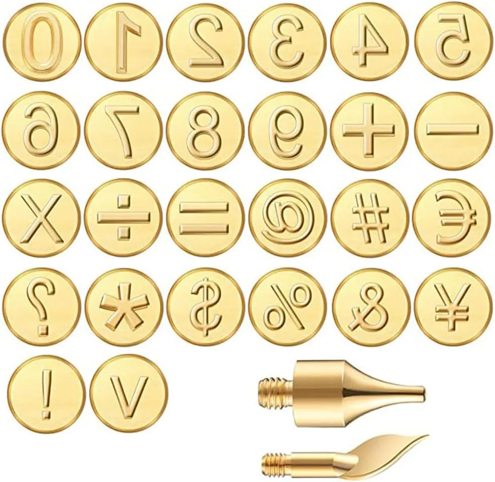 Wood Burning Tips Letters Uppercase Alphabet Number Symbol Branding and Personalization Set (Include 38 Numbers 18 Symbol and 6 Stencils)