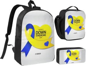 World Down Syndrome Awareness Day Backpack Set Lightweight Laptop Backpack Lunch Bag with Pencil Case for Women Men Travel Work